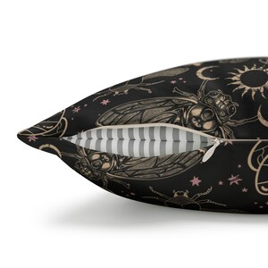 Witchy Cicada Pillow: Occult Esoteric Couch Accent - Dark Cottagecore Home Decor - Enchanting Gothic Witchcore Moth Faux Suede Throw Cushion image 5