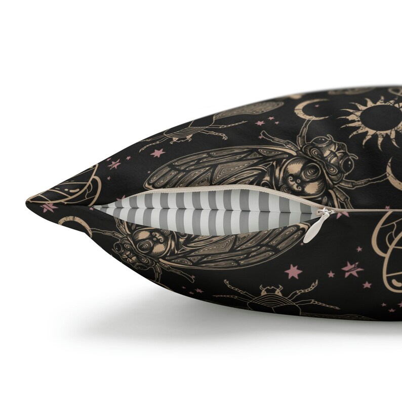 Witchy Cicada Pillow: Occult Esoteric Couch Accent - Dark Cottagecore Home Decor - Enchanting Gothic Witchcore Moth Faux Suede Throw Cushion image 5