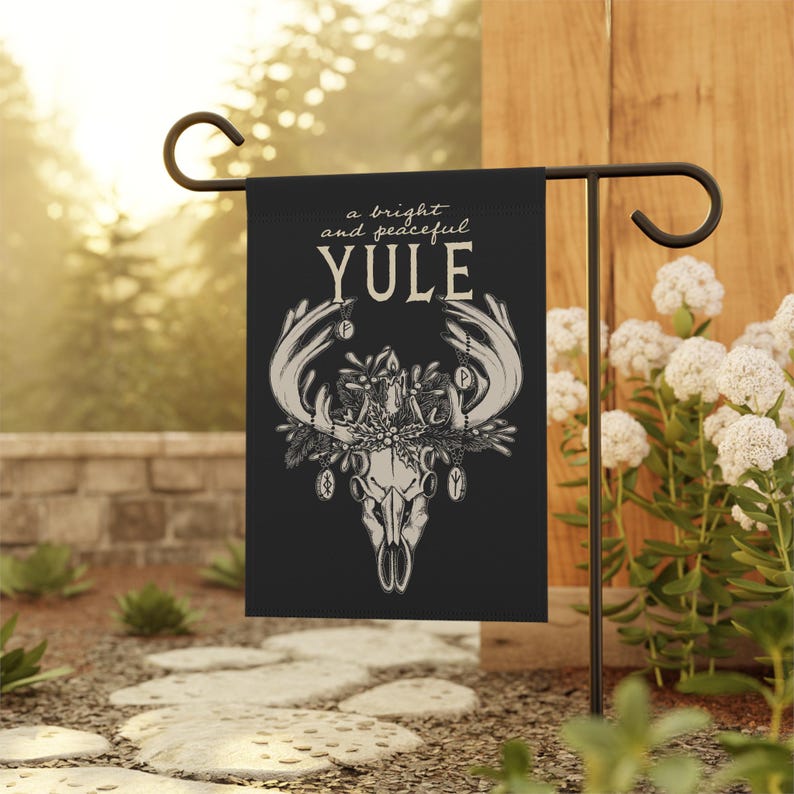 Yule Reindeer Garden Flag, Gothic Deer Skull Yard or House Banner for Witchy Holiday Vibes, Pagan Christmas Decor Gift for Winter Solstice image 5