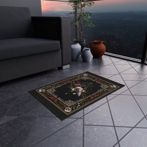 Dark Cottagecore Area Rug, Gothic Vintage Vibe Carpet w/ Baroque Floral Bird Skull Art, Witchy Dark Academia Home Decor 画像 9