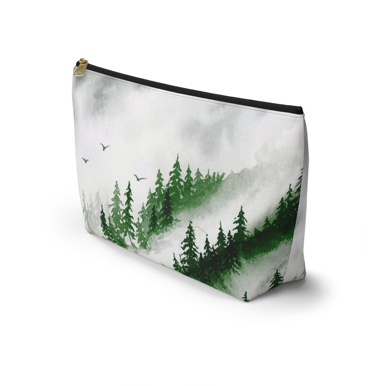 Misty forest art pouch. carry pencils, art supplies, or makeup in style w/ this watercolor foggy mountain painting accessory bag. Great gift image 7