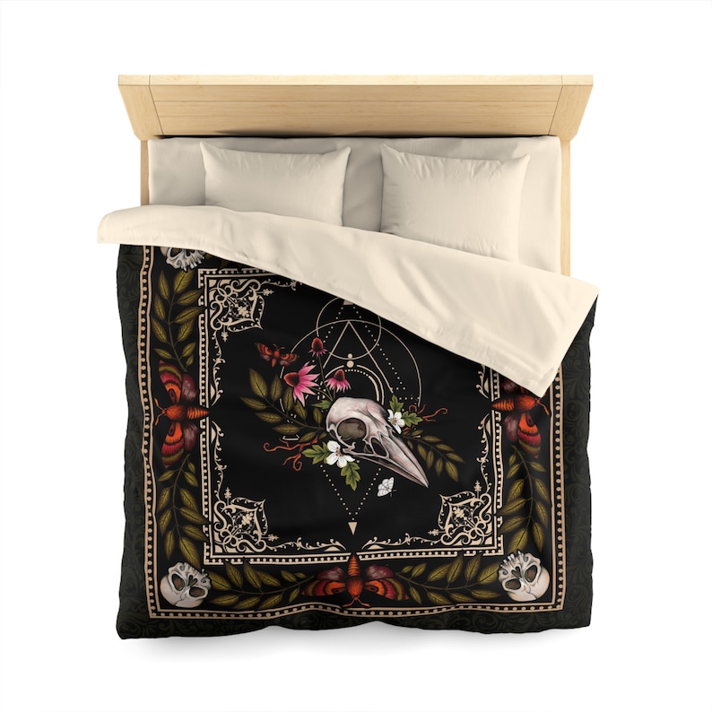 Dark Cottagecore Duvet Cover, Witchy Gothic Floral Queen Bedding w Macabre Forest Vibes. Witchcore Housewarming Gift For Spooky Academia Mom