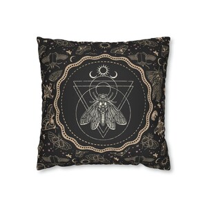 Witchy Cicada Pillow: Occult Esoteric Couch Accent - Dark Cottagecore Home Decor - Enchanting Gothic Witchcore Moth Faux Suede Throw Cushion image 2