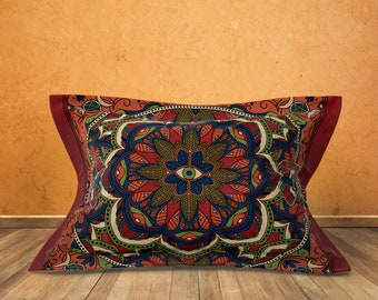 Occult Mandala Pillow Sham, Dark elegant witchy pillowcase w/ spooky eastern boho motif. Bold colorful autumn whimsigoth home decor accent