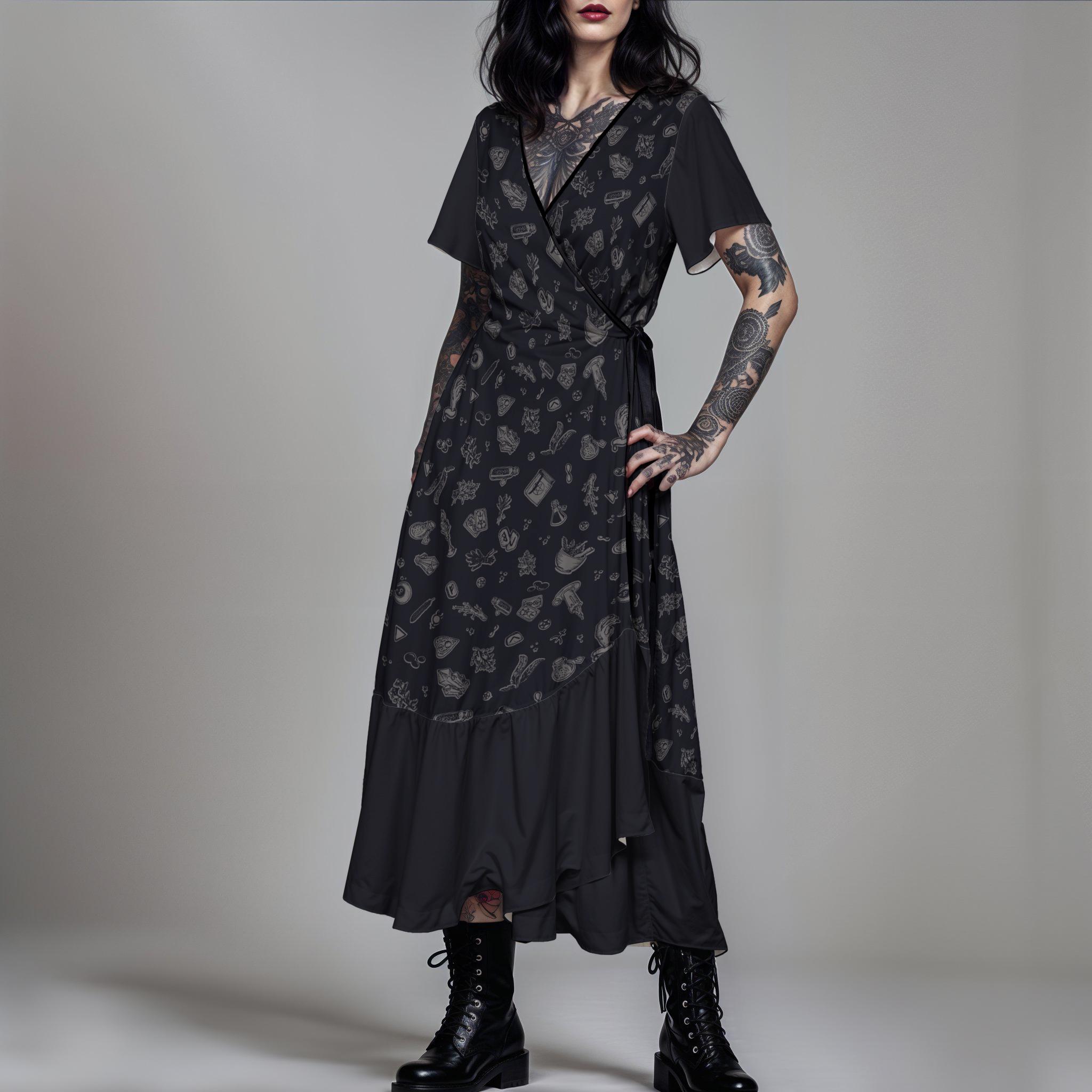 Witchy Wrap Dress Spells Potions Casual Maxi dress W Occult 