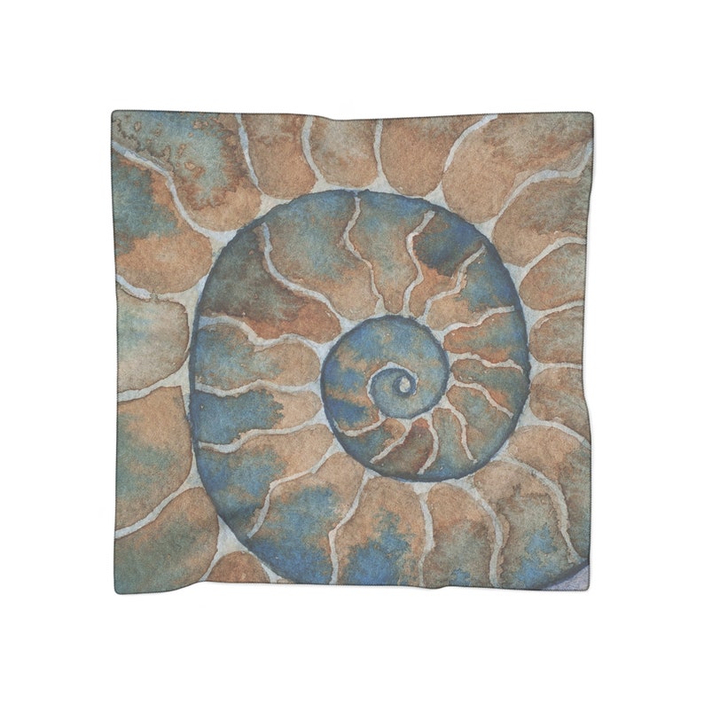 Ammonite sheer scarf, ammonite watercolor scarf, chiffon scarf, watercolor scarf spiral watercolor scarf seashell painting ammonite painting image 4