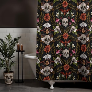 Dark Cottagecore Shower Curtain - Enchanted Forest Pattern Bath Accent - Hauntingly Beautiful Design - Perfect for Witchy Bathroom Decor.