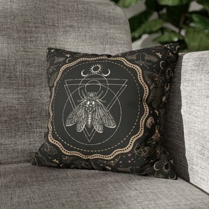 Witchy Cicada Pillow: Occult Esoteric Couch Accent - Dark Cottagecore Home Decor - Enchanting Gothic Witchcore Moth Faux Suede Throw Cushion image 4