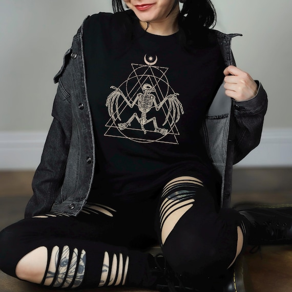 Occult Bat Tee, Bat Skeleton Bones Shirt, Witchy Goth Tshirt 