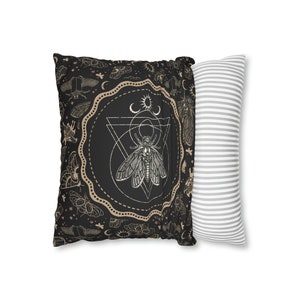 Witchy Cicada Pillow: Occult Esoteric Couch Accent - Dark Cottagecore Home Decor - Enchanting Gothic Witchcore Moth Faux Suede Throw Cushion image 3