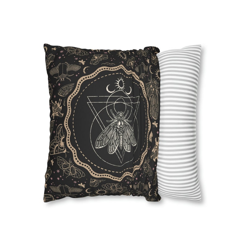 Witchy Cicada Pillow: Occult Esoteric Couch Accent - Dark Cottagecore Home Decor - Enchanting Gothic Witchcore Moth Faux Suede Throw Cushion image 3