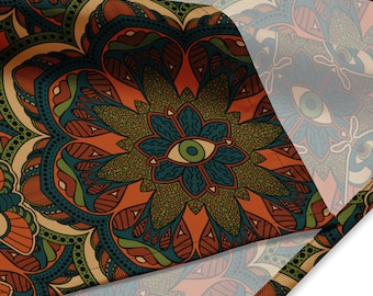 Occult Mandala Bandana, Witchy Autumn Goth Headscarf w/ Moths & Skulls for Them, Boho Tarot Wrap for Her, Cute Gothic Pet Collar Accessory