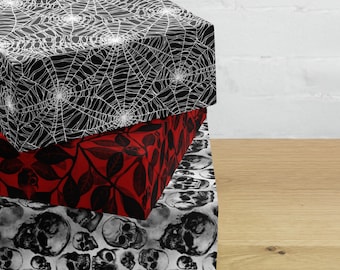 Spooky Gift Wrap Pack, Black, White and Red Halloween Wrapping Paper Sheets w/ Watercolor Skulls, Goth Spider Webs, and Witchy Botanicals