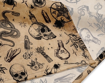 Occult Witch Bandana: Dark Esoteric Symbols Multi-Use Cloth Accessory for Tarot Reader or Satanic Chic Style, Goth Pentagram & Skull Design