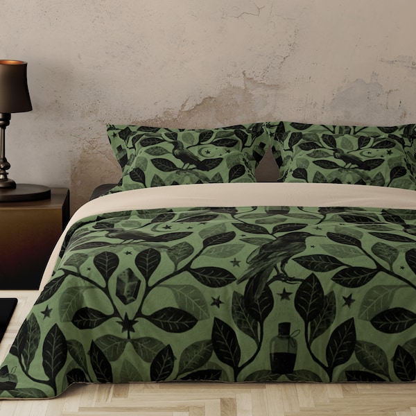 Dark Botanical Duvet Cover Cotton Etsy