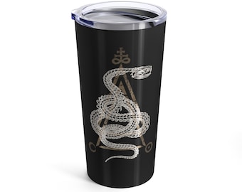 Occult Snake Tumbler, 20oz insulated goth art travel mug, Satanic serpent skeleton to go cup, Personalized witchy snake bones steel tumbler