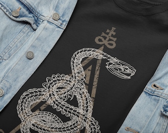Occult Snake Shirt. Serpent skeleton art tshirt. Satanic symbols tee for him. Black metal goth python skull tee. Demonic wiccan gift for her
