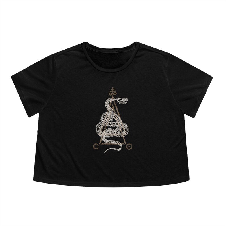 Occult Snake Skeleton Crop Top, Witchy Sacred Geometry Skull Shirt, Goth Satanic Fashion Flowy Cropped Tee, Dark Witchcore Serpent Clothing image 3