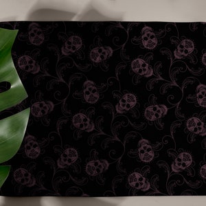 Dark Skull Bath Mat, Elegant Gothic Academia Human Skeleton Shower Rug in Black & Eggplant. A Spooky Whimsigoth Witchcore Home Decor Accent image 8