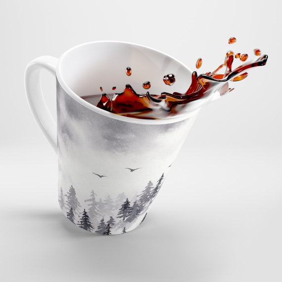 Tazza da latte Misty Forest. Grande tazza da caffè in ceramica ad  acquerello di montagna invernale. Stoviglie artistiche in pino bianco e  nero per gli amanti della natura -  Italia