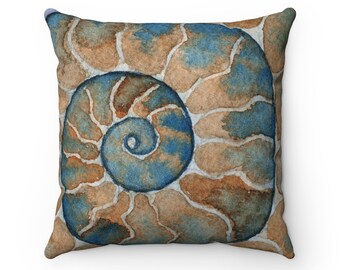 Ammonite Watercolor Pillow Ammonite Painting Pillowcase Faux Suede Square Pillow Case Ammonite Fossil Watercolor Ammonite Watercolor shell