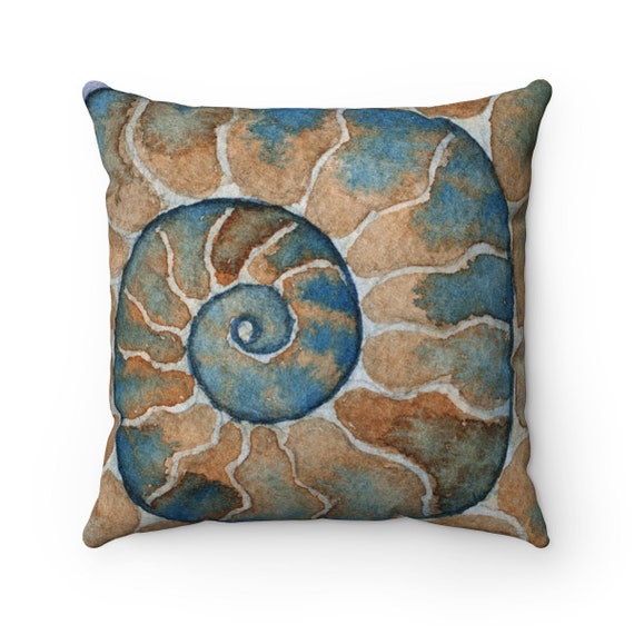 Ammonite Watercolor Pillow Ammonite Painting Pillowcase Faux Suede Square Pillow Case Ammonite Fossil Watercolor Ammonite Watercolor shell