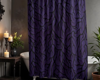 Lila Dorn Duschvorhang, Gothic Badezimmer Dekor mit gruseligen Wurzeln + Reben, launischer maximalistischer Akzent für eine elegante Goth Ästhetik
