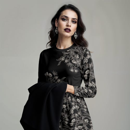 black fall floral dress Black floral fall maternity friendy dresses for women main image 1