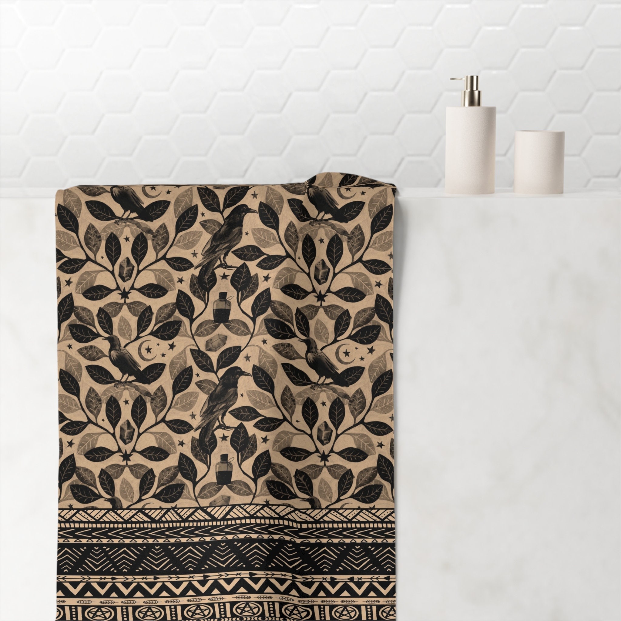Black and white boho bath towels sale