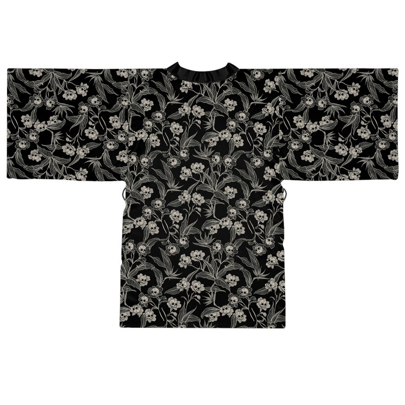 Skull Night Robe Gothic Floral Satin Robe, Spooky Macabre Human Skull & Flower Long ...