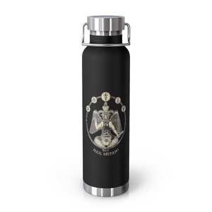 Hail Seitan Bottle,Satanic Vegan Vacuum Insulated Water Bottle Occult vegetarian travel mug Plant based goth metalhead gift Witchy Baphomet