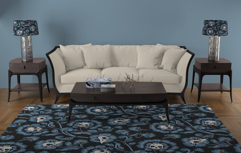 Gothic Skull Rug Goth Floral Victorian Accent Carpet Occult - Etsy