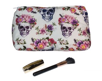 Gothic Skull and Rose Makeup Bag