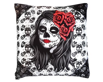 Day of the Dead/Sugar Skull Lady Cushion Cover