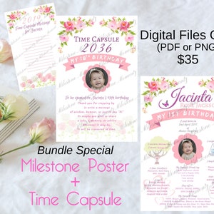Floral Birthday Party Milestone Chalkboard Poster / Time Capsule DIGITAL FILES