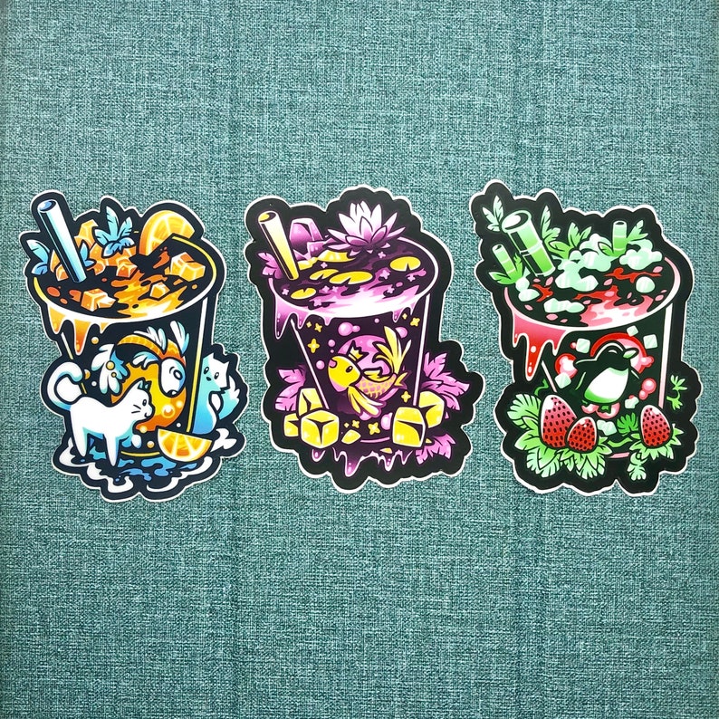 3 Colorful Boba Stickers - Etsy