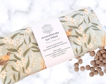 Weighted Eye Pillow with washable cover for relaxation, Lupin filled - Heritage Lyre Bird | Floral Eye Pillow Scented or unscented