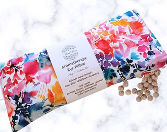 Almohada ocular con peso y funda lavable para relajarse, rellena de lupino - Almohada ocular floral/acuarela con estampado de acuarela Flores Mágicas, perfumada o sin perfume.