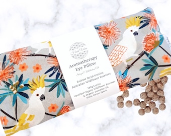 Weighted Eye Pillow with washable cover for relaxation, Lupin filled - Crested Cockatoo | Floral Eye Pillow Scented or unscented