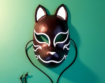 Kitsune Mask - Resin Japanese Fox Classic Masks Made to order (Black)