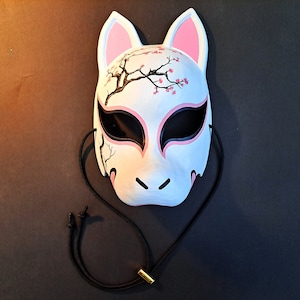 Sakura Cherry Blossom Kitsune Mask Half - Resin Japanese Fox Classic Masks Made to order