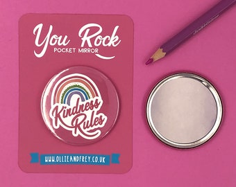 You Rock Positivity Pocket Mirror or Magnet, Kindness Rules Design