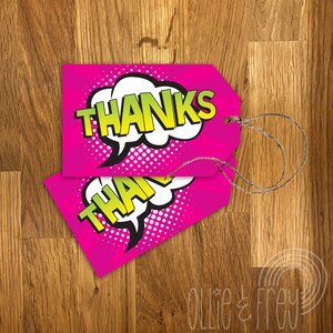 Pink Superhero Sound Thank You Tags, Printable - Instant Download