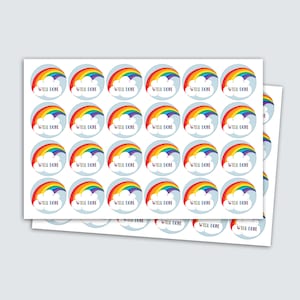 Peut inclure: Une feuille d'autocollants arc-en-ciel colorés avec le texte "Bien joué" sur chaque autocollant. Les autocollants sont parfaits pour récompenser les enfants pour leurs réussites.