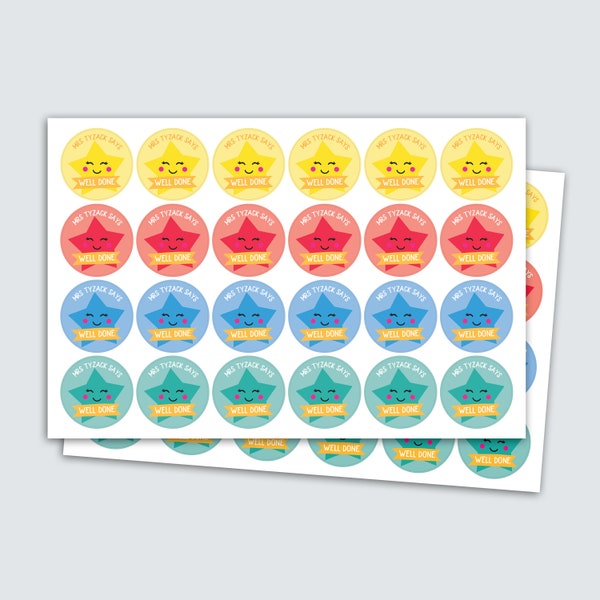 Personalised Teacher Reward Stickers With The Wording 'WELL DONE', perfect for a special end of term teacher gift