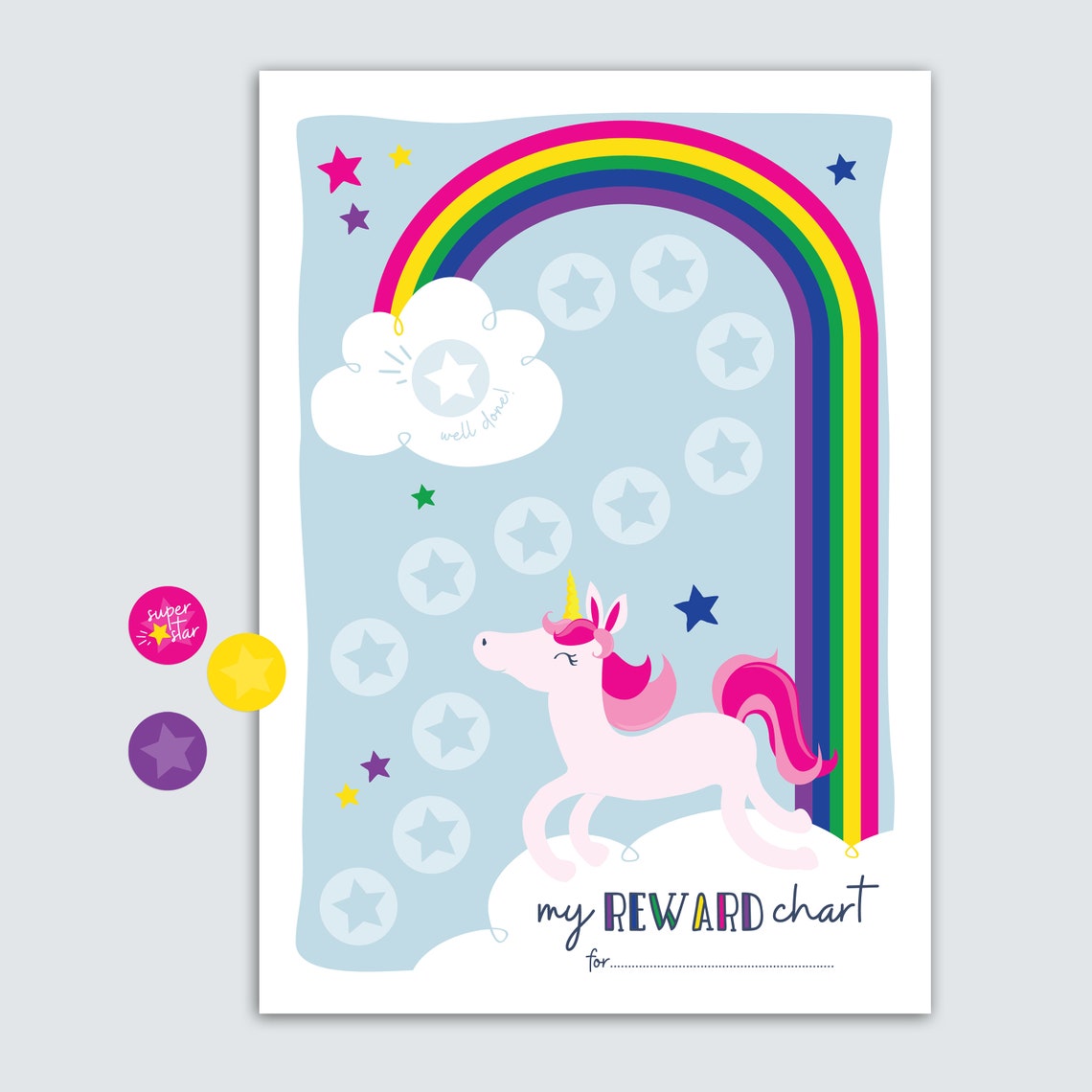 Unicorn Reward Chart With Reward Stickers - Ready to Print File - Etsy