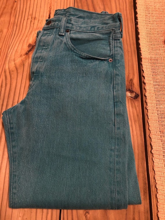 1980s Levi 501 jeans with teal wash