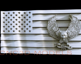 3D STL Model for CNC Router Artcam Flag USA America Marine Corps Eagle D668