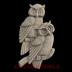 3D STL Model CNC Router Engraver Carving Machine Relief Artcam Aspire Decor Panel CNC File Animal Bird Two Owl Tree Cute Sweet IS336