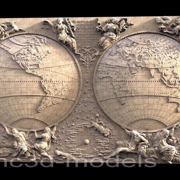 3D STL Model for CNC Router Engraver Carving Machine Relief Artcam Aspire cnc files WORLD map 007